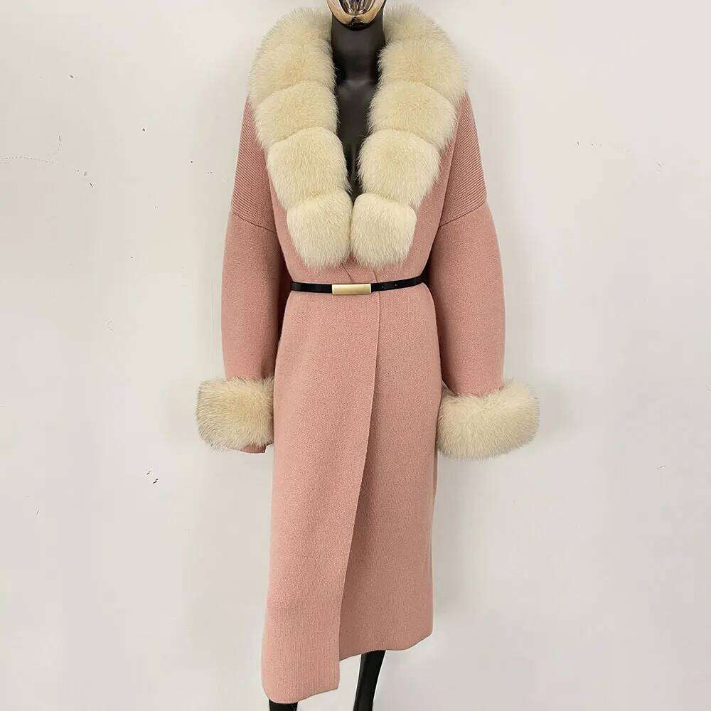 OFTBUY Knitwear Warm Belt Real Fox Female Natural Fur Coat Women 2025 New Autumn Winter Sweater Jacket Lady Fashion