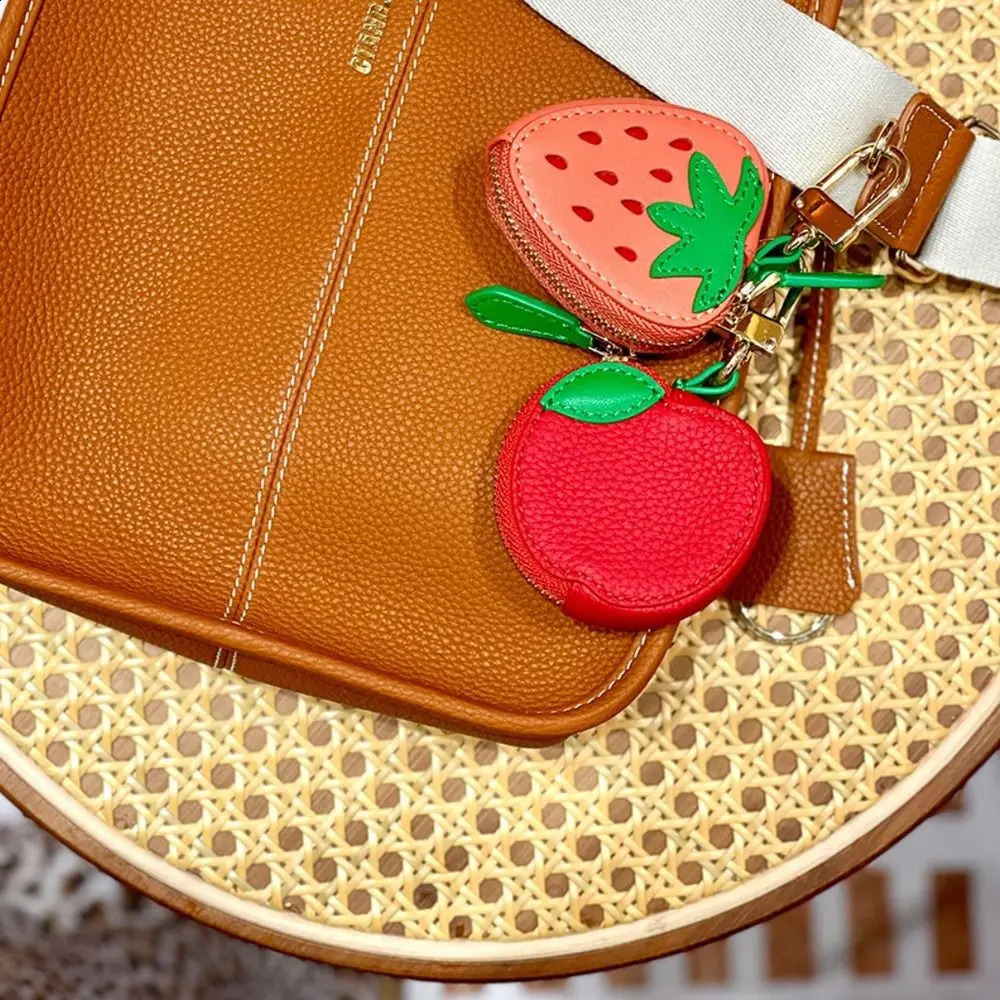 Creative Cherry Fruit Shape Coin Purse Strawberry Zipper Fruit Keychain Coin Bag Wallet PU Leather Pendant Female 250530