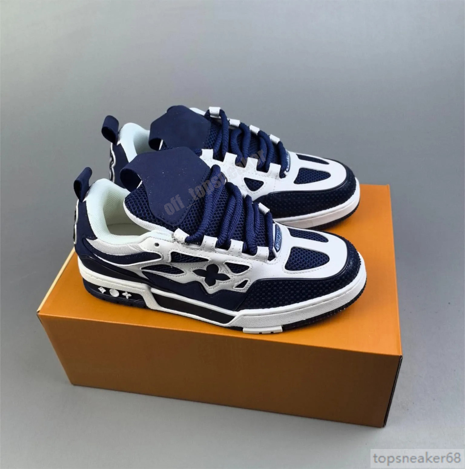 Elegant Men's Skater Shoes with Unique Design High Quality Leather Print Low Top Sneaker Collection Bread Shoes b22 Lace-up Jogging Shoe