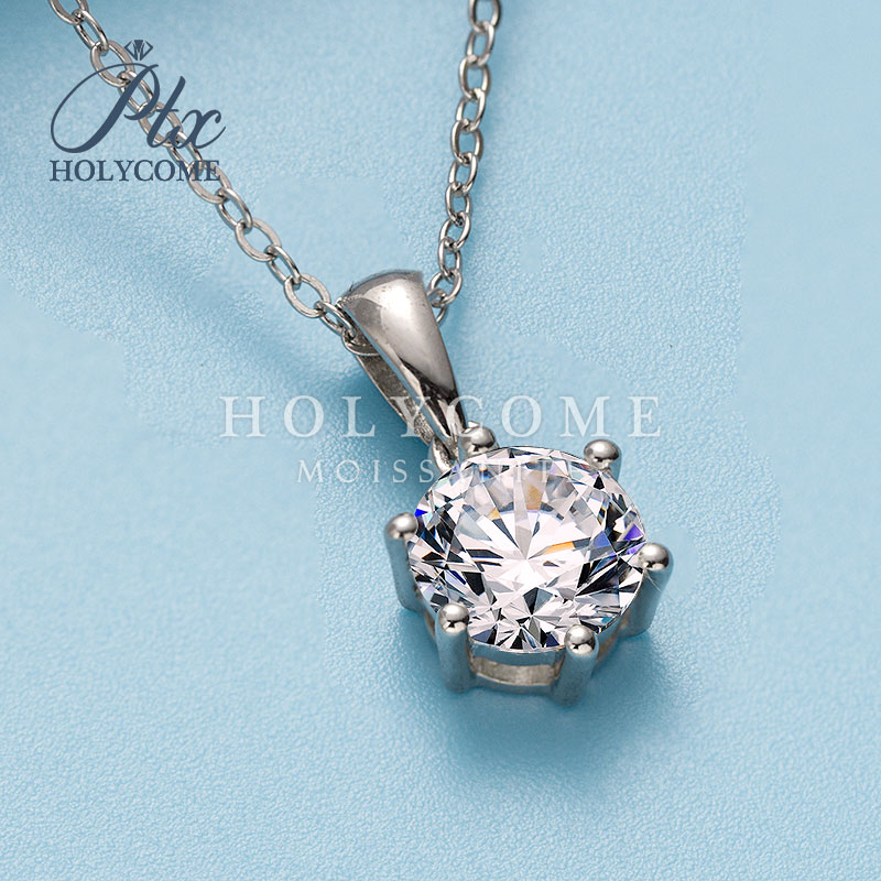 Fine Jewelry White Diamond 6 Claw Pendant Necklace 925 Sterling Silver 1CT Minimalist D Color VVS Moissanite Pendant Women Unisex Party Gift