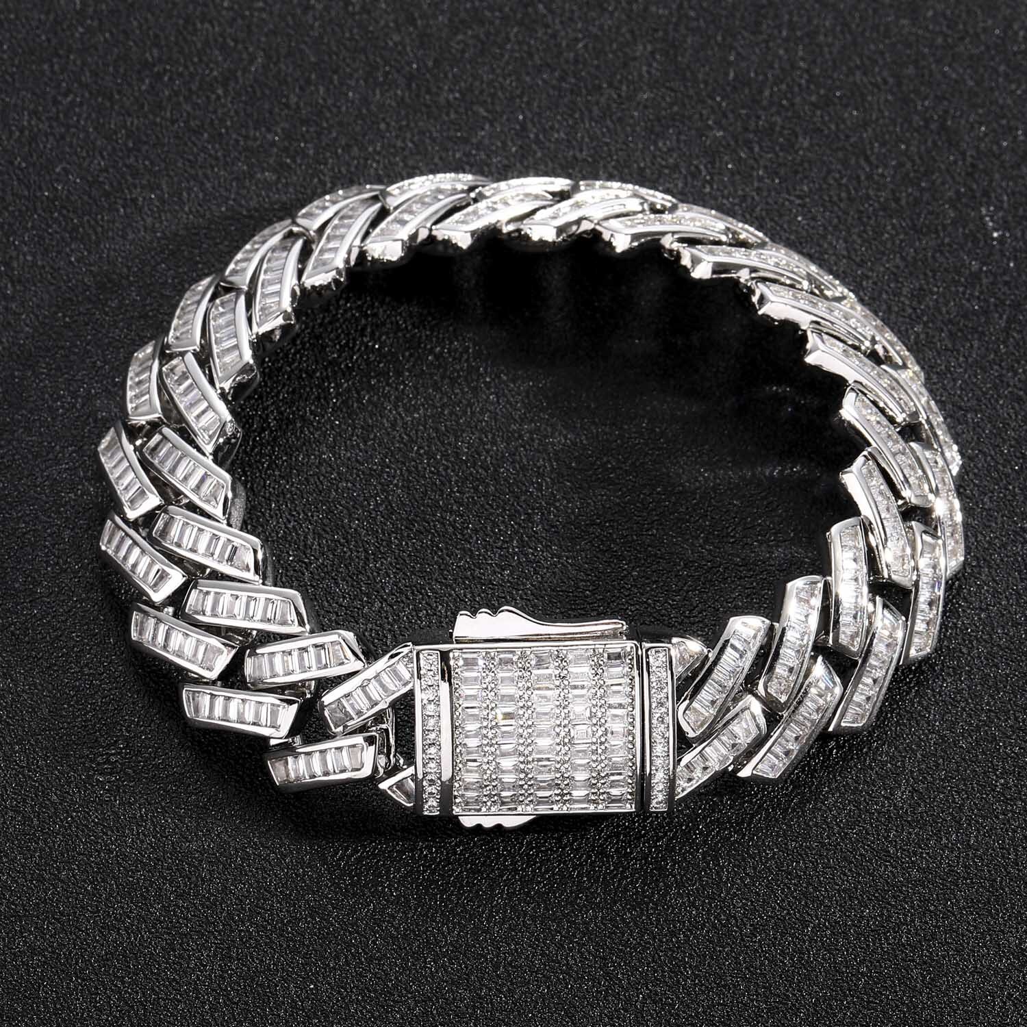 Hip Hop Bracelet 16mmT Square Moissanite Spring Buckle Diamond Cuban Chain Mens Hip Hop Accessories moissanite