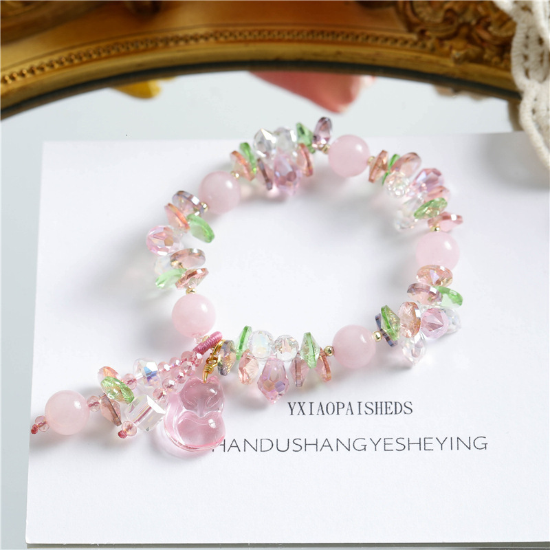 Creative Strawberry Crystal Stone Bracelet Female Japanese Korean Best Friend Fox Pendant Design Sense