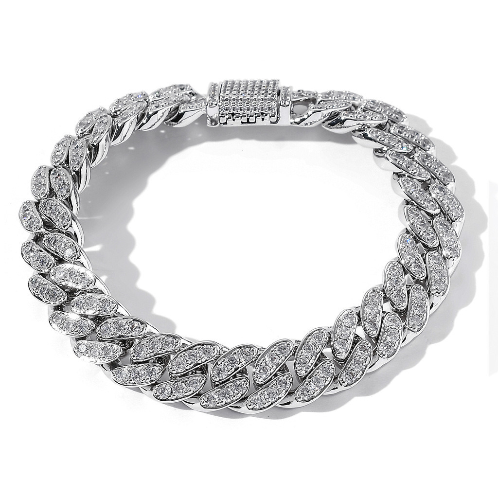 Necklace hip hop Bracelet 12mm single row Moissanite hiphop CUBAN CHAIN mens trendy Bracelet accessories moissanite