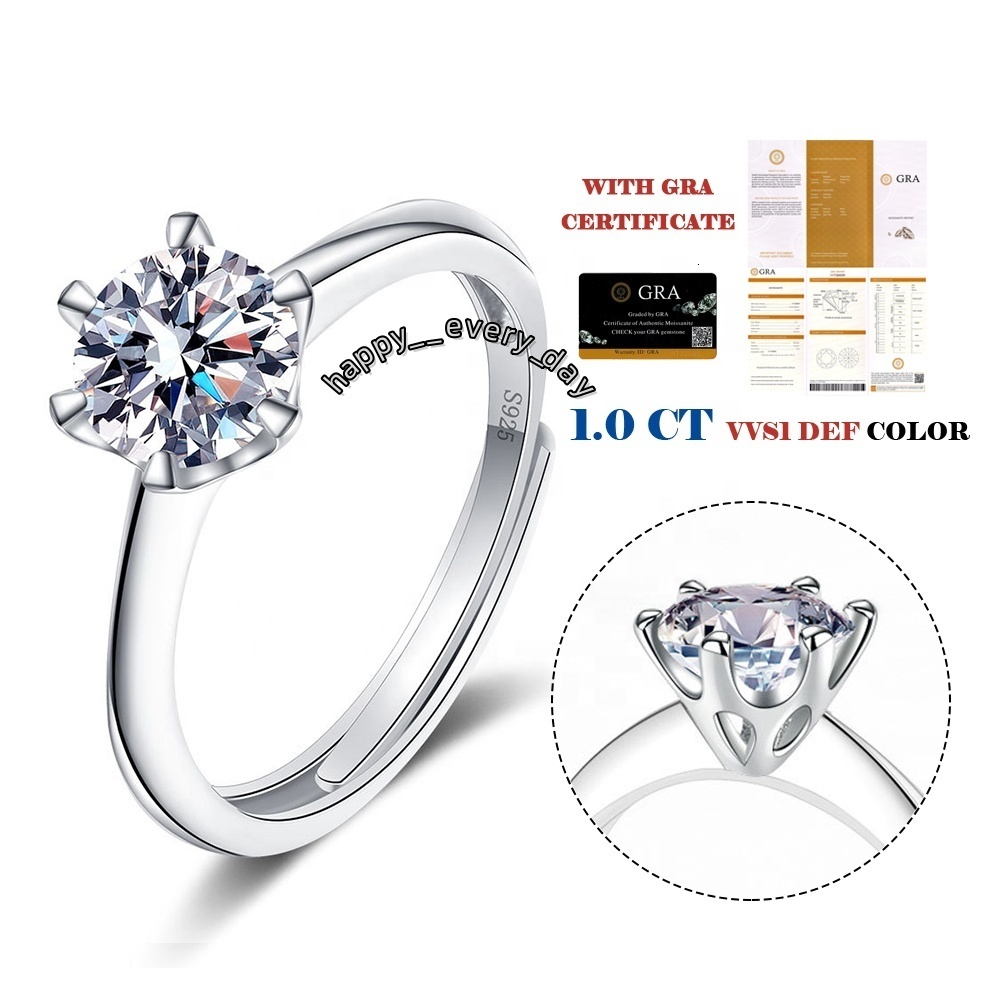 Luxury 1ct DE VVS Moissanite Ring for Women Sterling Silver Brilliant Round Cut Stone Shank Moissanite Engagement Rings