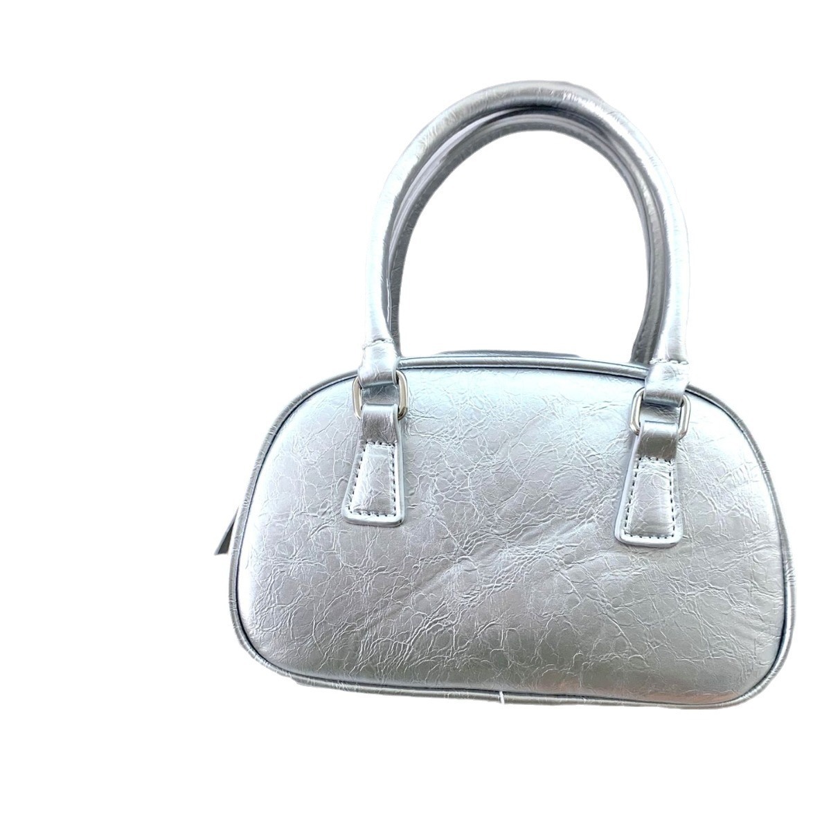 designer 2025 New PU Texture Silver Bag Polyester Small Square Bag Fashion Versatile Handbag Crossbody Bowling Ball Small Bag