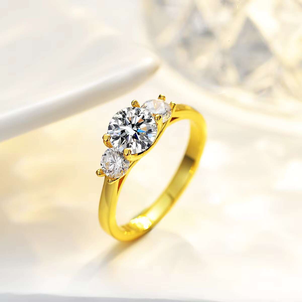 Fine Jewelry Moissanite Diamond Women Ring Three Stone Round Cut 925 Sterling Silver Rings Women Engagement Wedding Promise