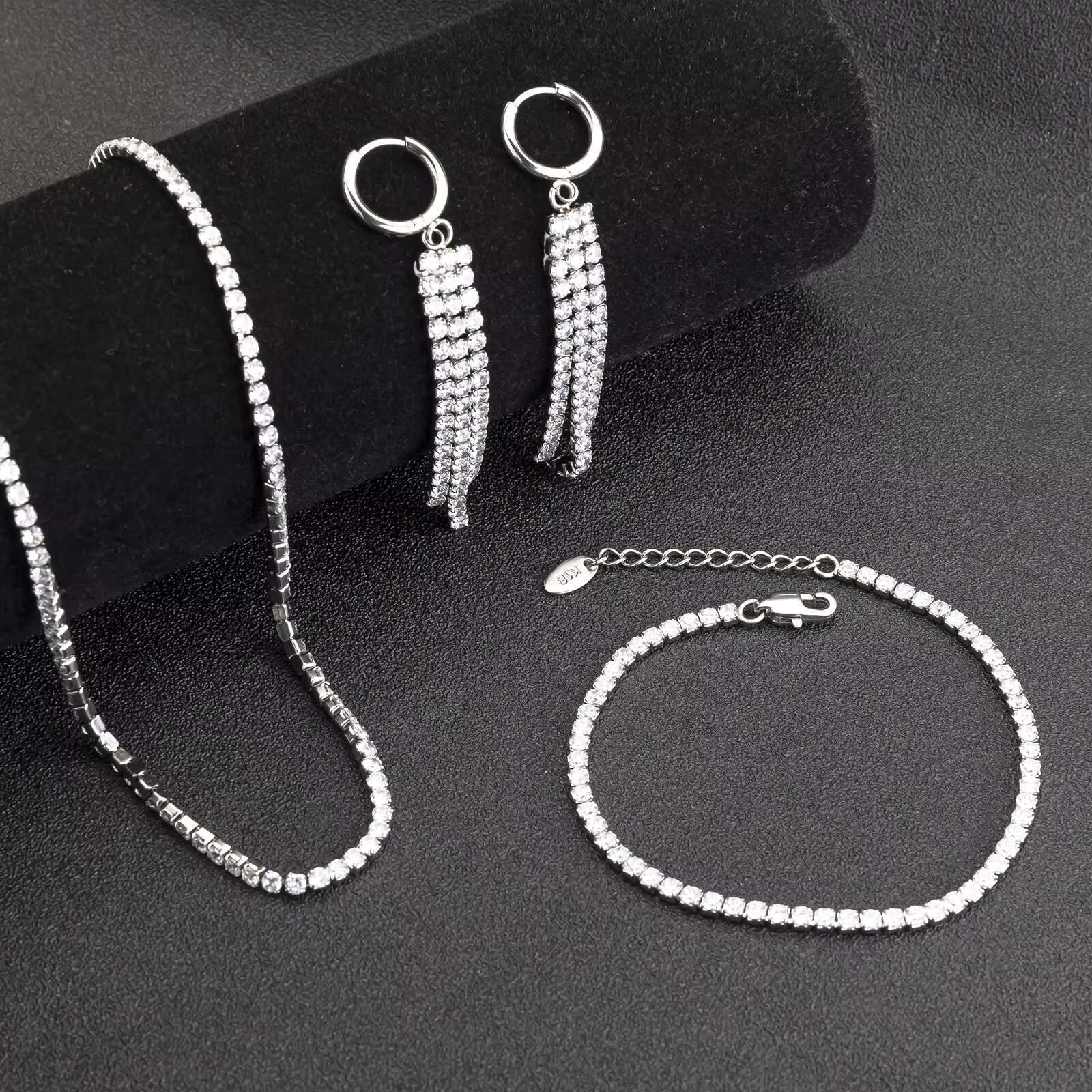 3PCS Bridal Wedding Jewellery Iced Out Cubic Zirconia Diamond Tennis Chain Bracelet Necklace Earring Jewelry Set