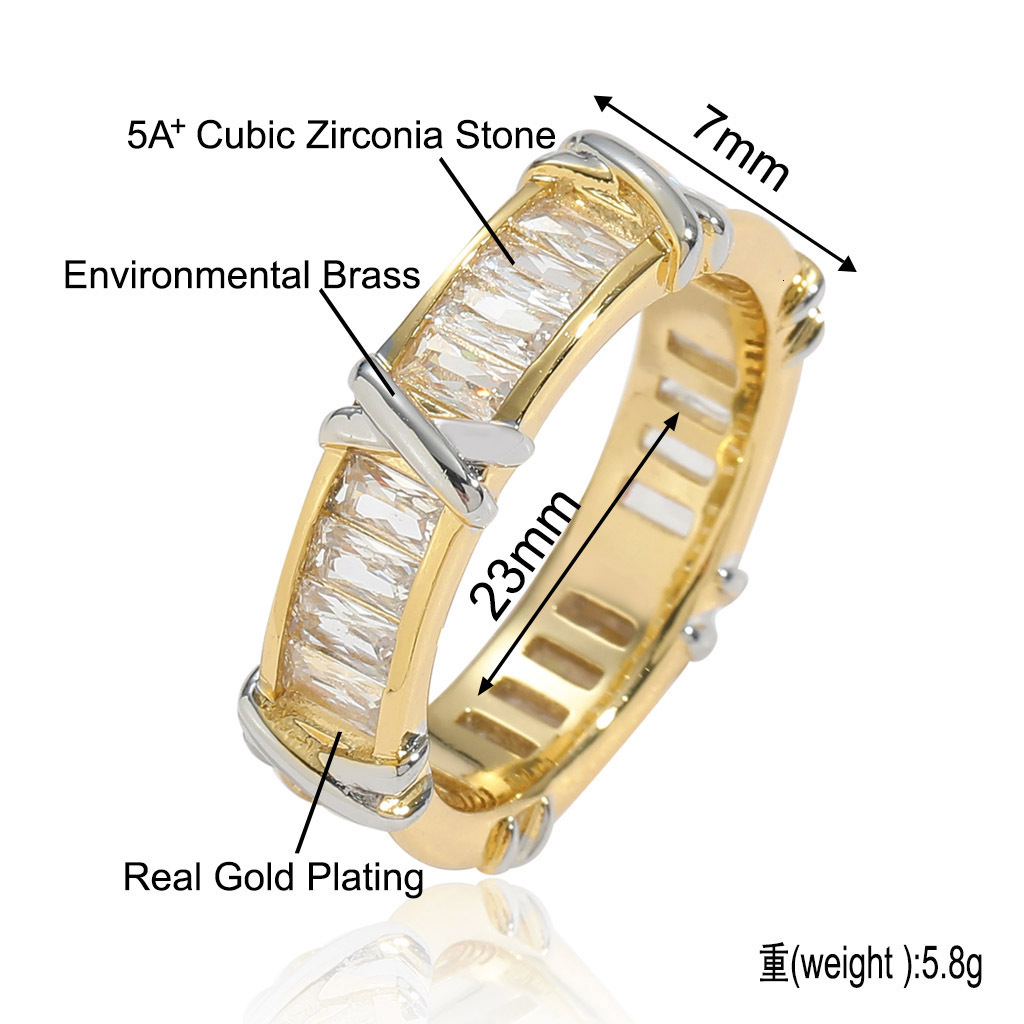 New Hip Hop Two Color Cross Ring T-Square Moissanite Shining Time Simple Internet Celebrity Ring Hip Hop Diamond Ring moissanite