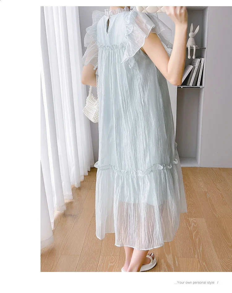 Sweet Pregnant Womens A-line Dress Ruffle Sleeves Beading Collar Maternity Ball Gown Dress Light Weight Princess Fashion Dress 250530