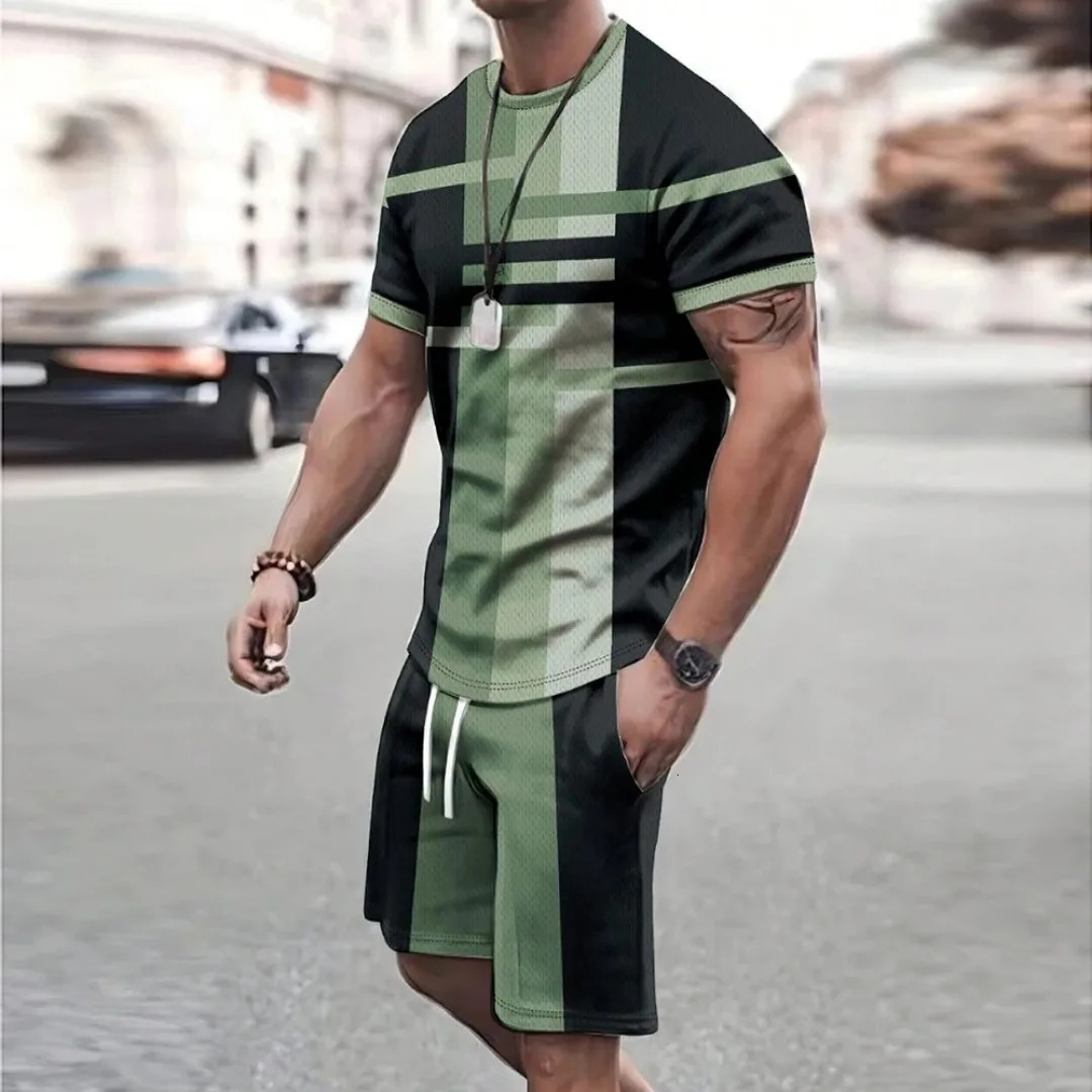 2025 Fashion Mens sports shorts Short sleeve Tshirt style casual set Retro cool breathable and two piece 250529Z