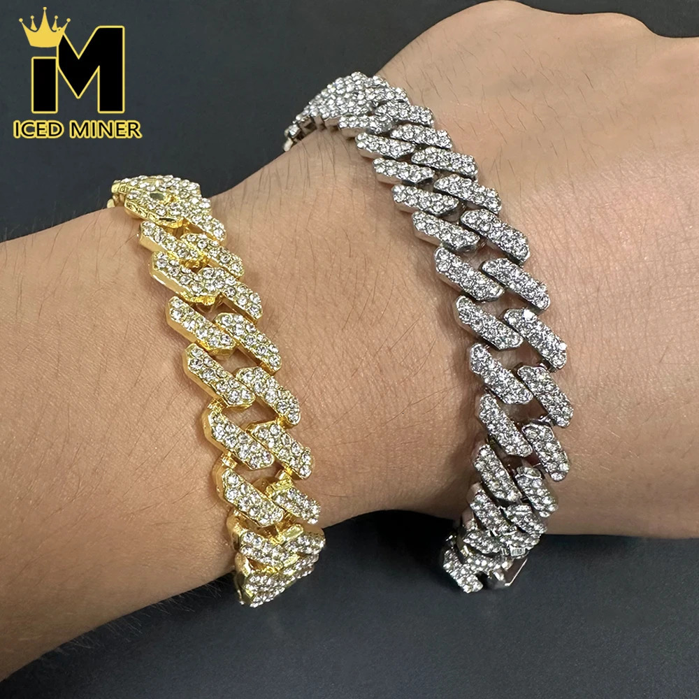 10mm Square Iced Out Cuban Link Chain Bracelet for Men Women Bling Rhinestone Hip Hop Necklace Jewelry 250530