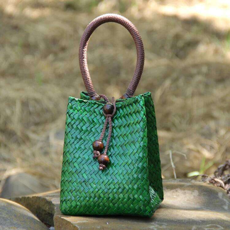 Rattan Handbag Vintage Distressed Straw Woven Mini tote Bucket Bag women clutch bag