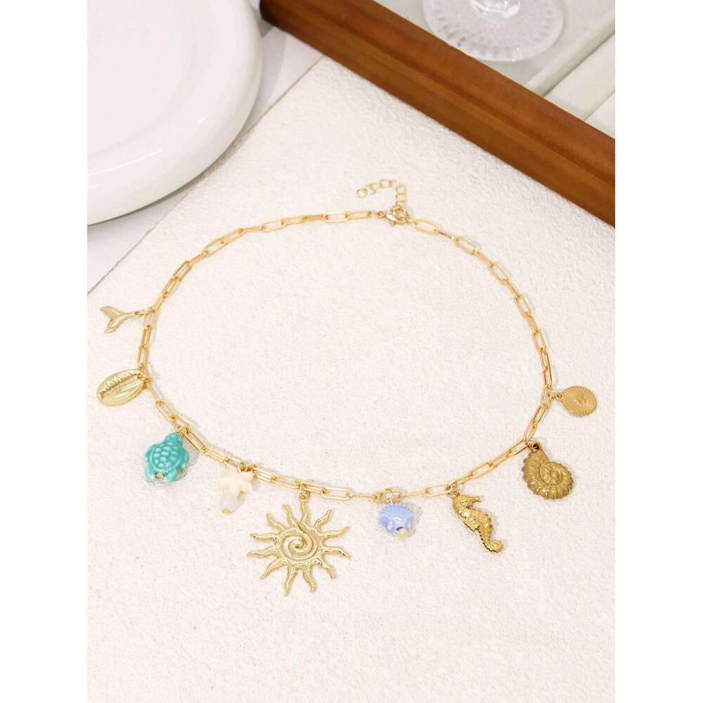 Charm Sun Ocean Animal Pendant Multi Element Necklace For Women's Daily Dating Jewelry