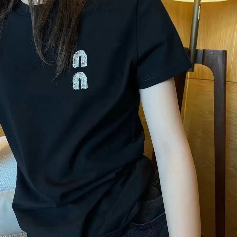 shirts t shirt women Tshirt Summer short sleeve cotton sweatshirt letter diamond embroidery crew neck MM Designer tshirt womens pullover shirts tops clothes woman