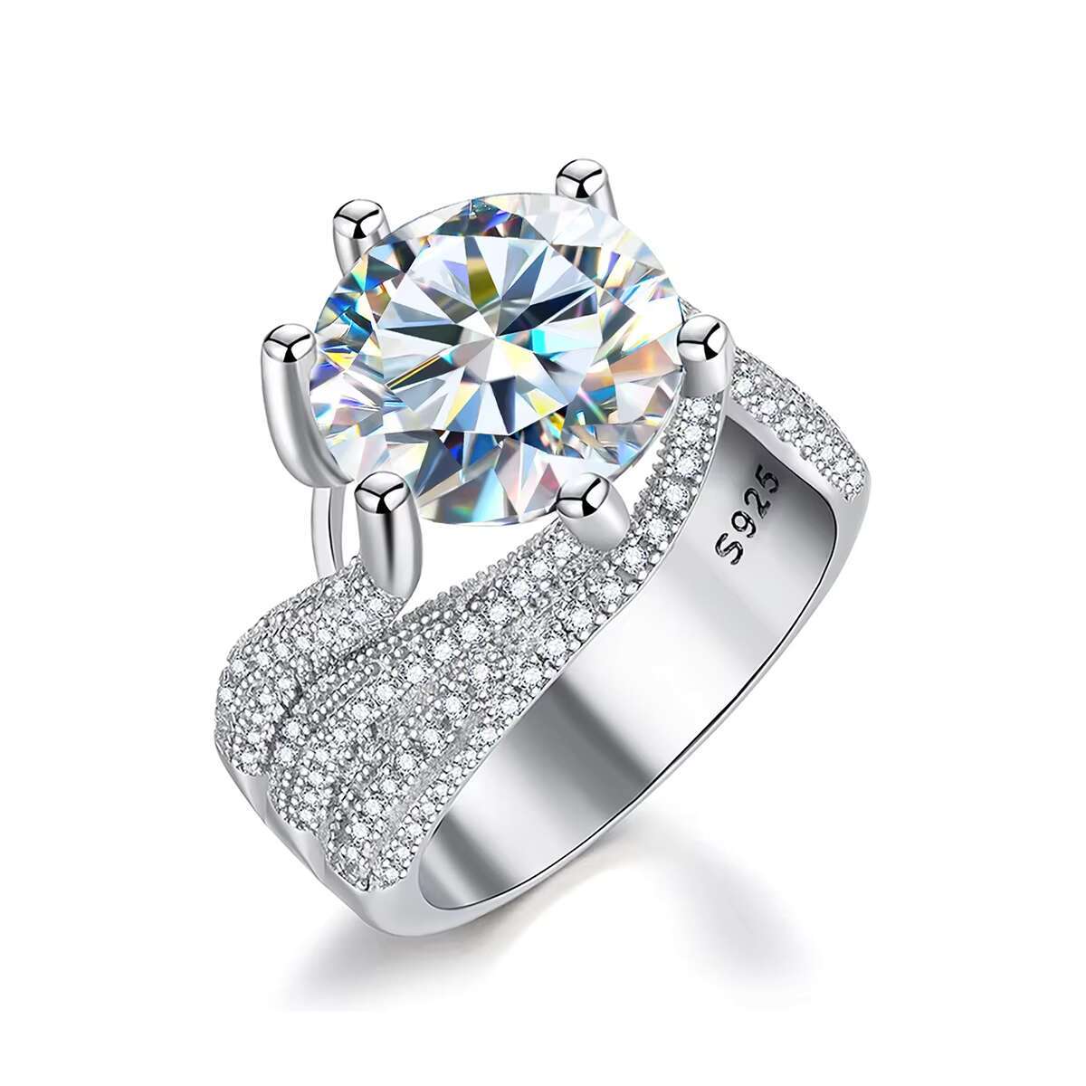 GRA Luxury Real 5CT Big Round Cut Moissanite Diamond Solitaire Ring for Women 925 Sterling Silver Engagement Fashion Jewelry