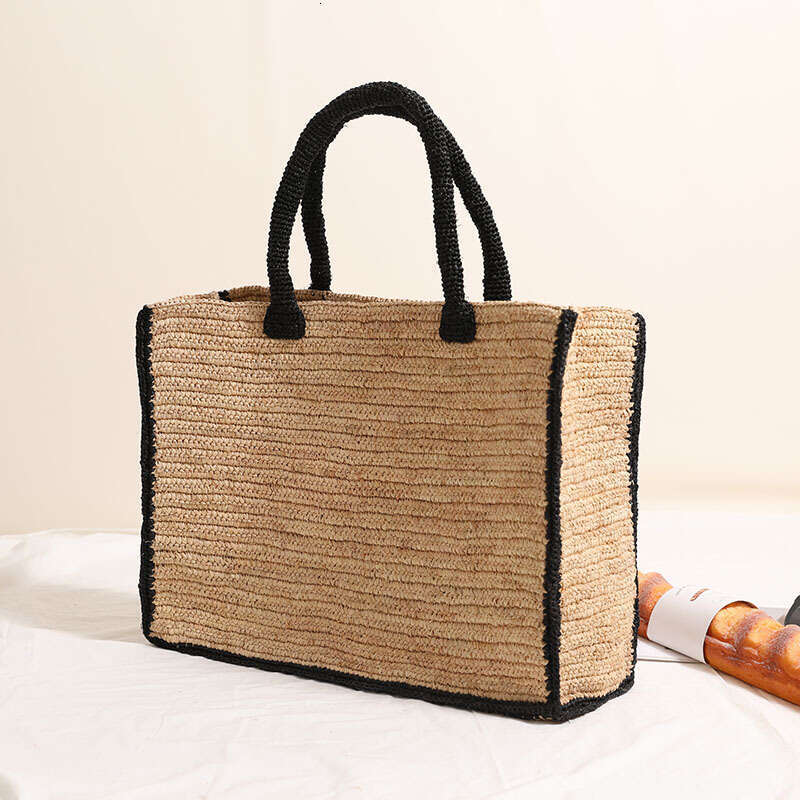 Straw Beach Tote French Style Raffia Tote Straw New Handheld Black Edge Square Woven Vacation Beach Versatile Women S Bag Crossbody Bag