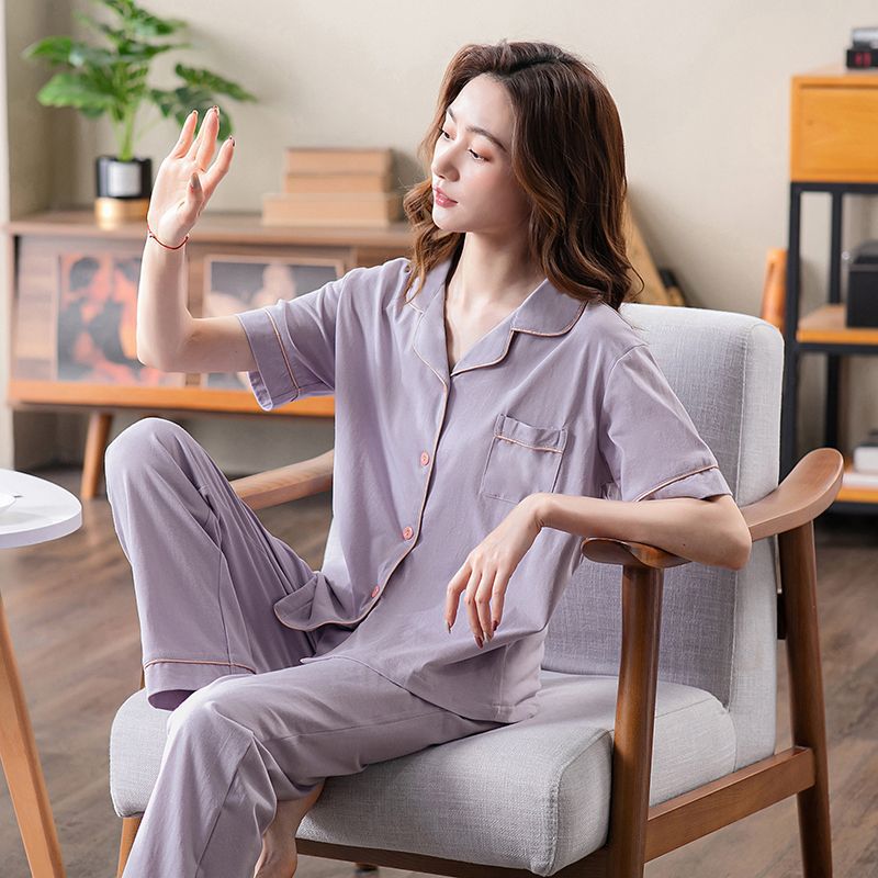 B913-Pure cotton pajamas for women, short-sleeved trousers, summer thin two-piece suit, summer can be worn as home clothes