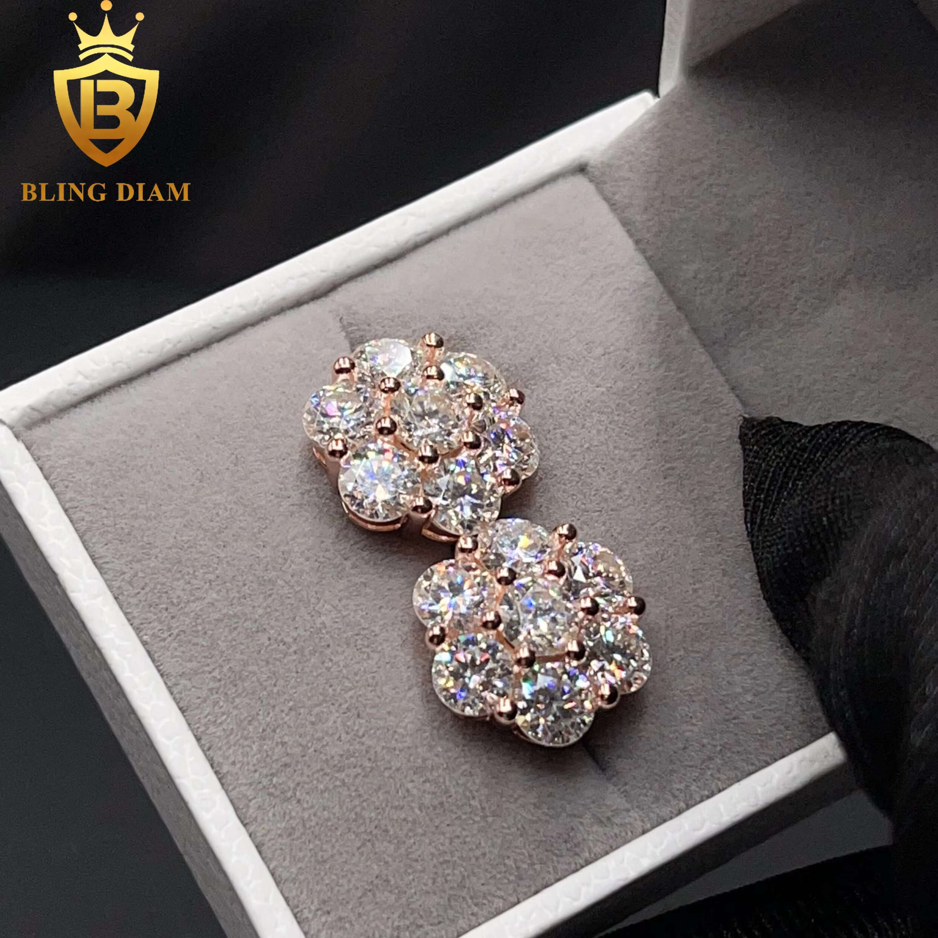 8mm 12mm 15mm Hot Top Selling Fine Jewelry 925 Sterling Silver VVS Moissanite Diamond Stud Flower Earrings