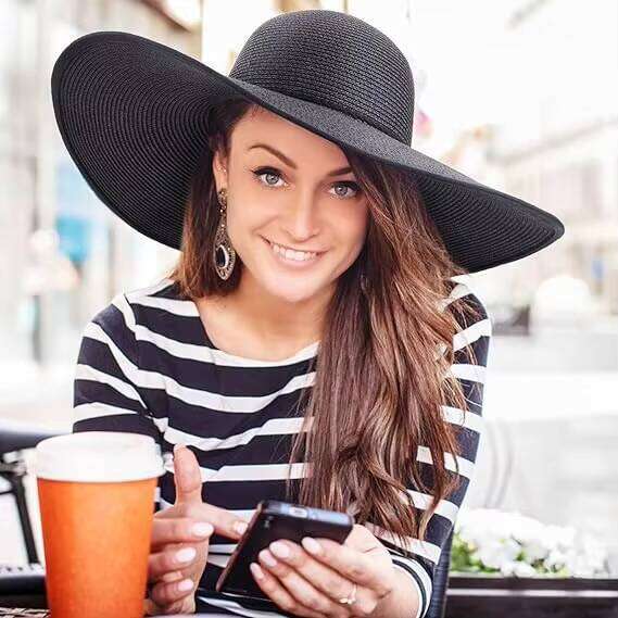 Outdoor Beach Women Big Straw Wide Brim Summer Floppy Foldable Roll up Cap UPF 50+ Sun Hat