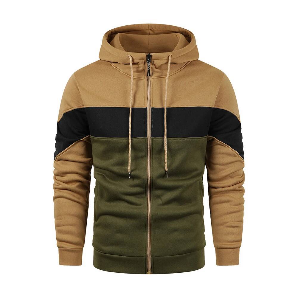 Men's Zipper Patchwork Sport Outdoor Casual Everyday Hoodie Slim Fit Sweatshirt