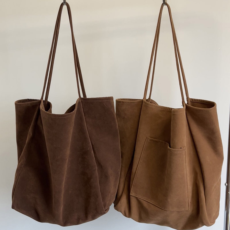 designer Autumn Winter Large Capacity Suede Lazy Style Single Shoulder Bag Large Bag Artistic Student Versatile Handbag Large Capacity Shopping Bag