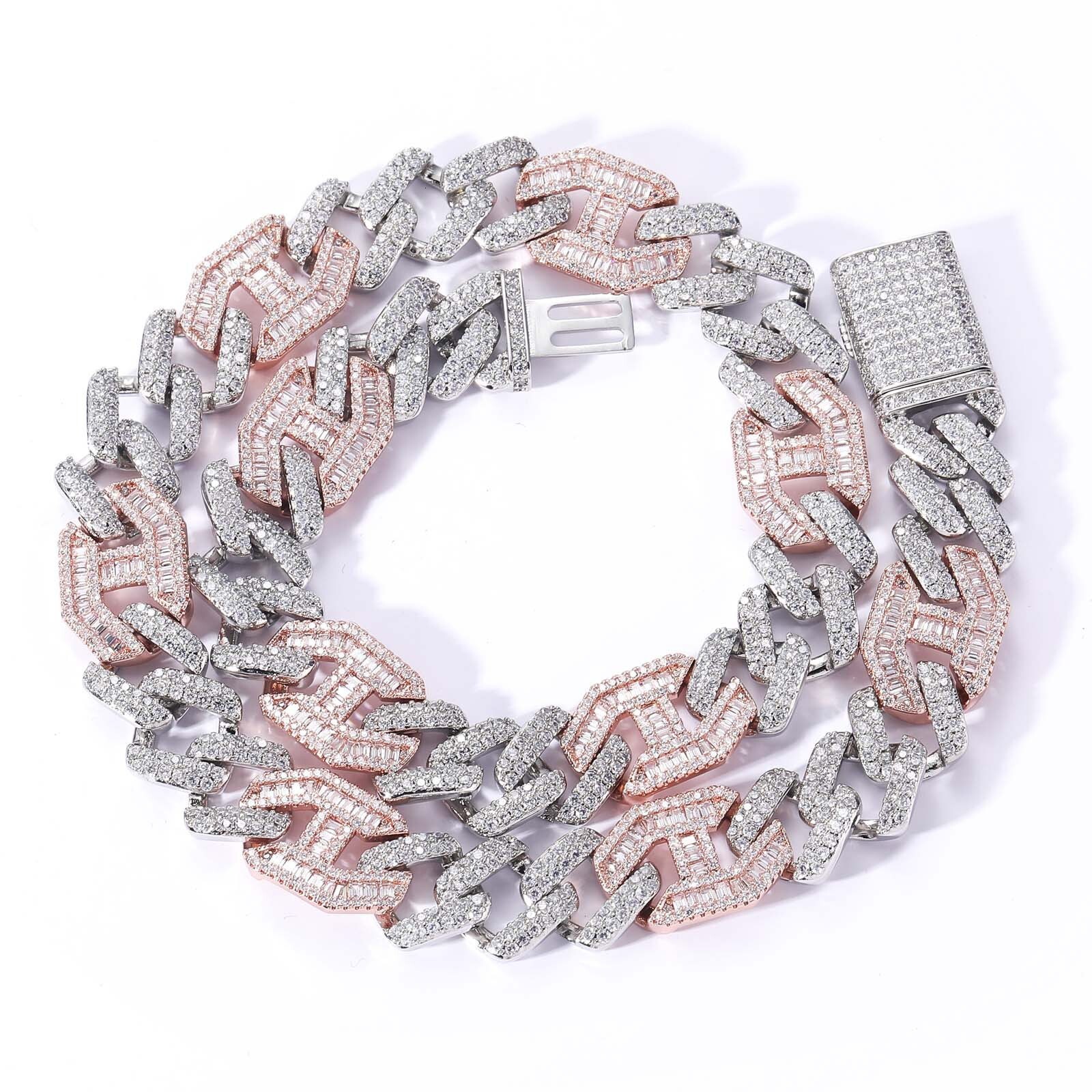 Bracelet hip hop two color rose gold 15mm wide three to one flip buckle strip CUBAN CHAIN mens Bracelet moissanite
