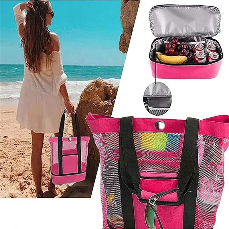 Minimalist Double Layer Beach Bag with Insulated Layer Lightweight Versatile Travel Outdoor Bag for Women Pool Beach Tote Bag 250530