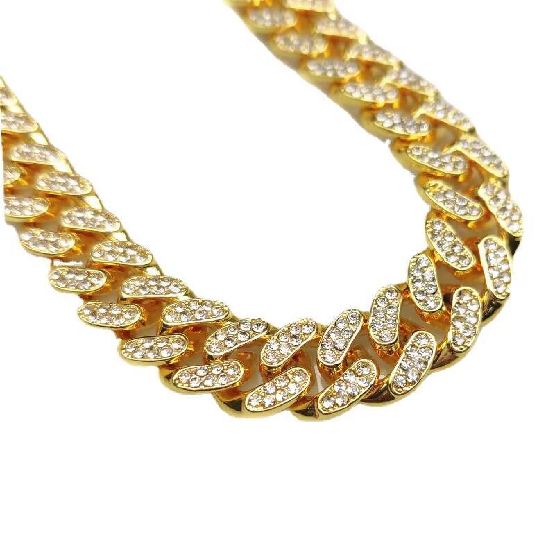 Fashion Gold Plated Chain Necklace 12mm Iced Out Chains Hip Hop Men's Statement Chunky Cuban k Jewelry