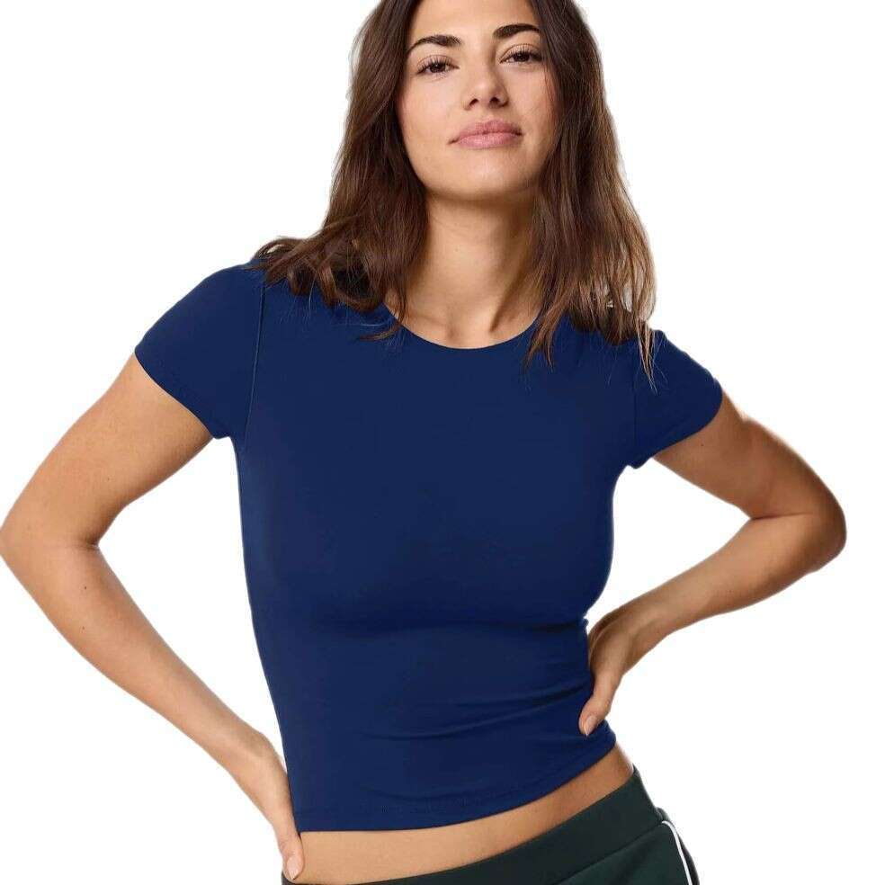 2025 Summer Y2K Style Knitted Tight Short Sleeve T-Shirt for Women with Stitching and Patchwork Design 1062