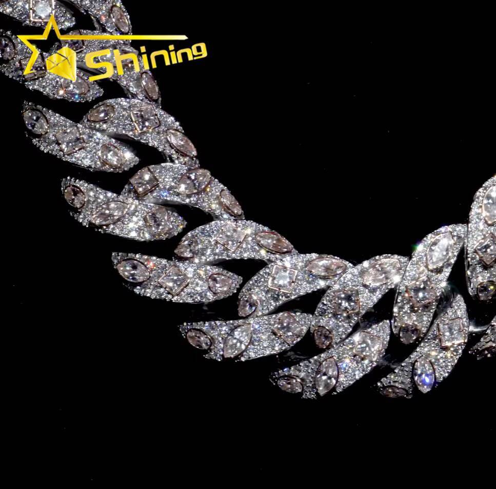 New Design Fashionable Personal Men's Jewelry 18mm S Iced Hip Hop Fancy Cutting Laboratory Carbon Silica Miami Cuban Chain