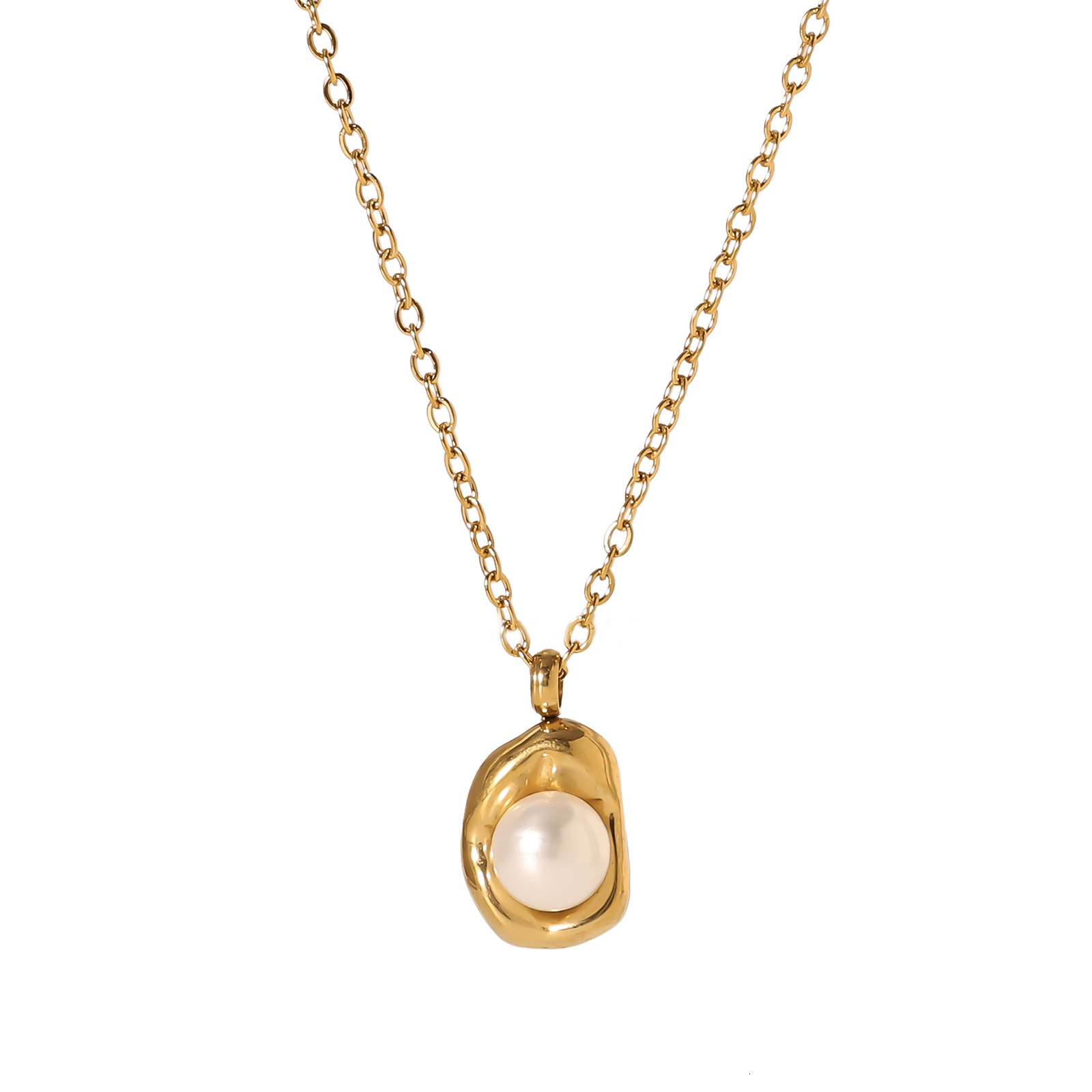 Pearl Pendant Necklace Titanium Steel Clavicle Chain Non-Fading Layered Blogger Style