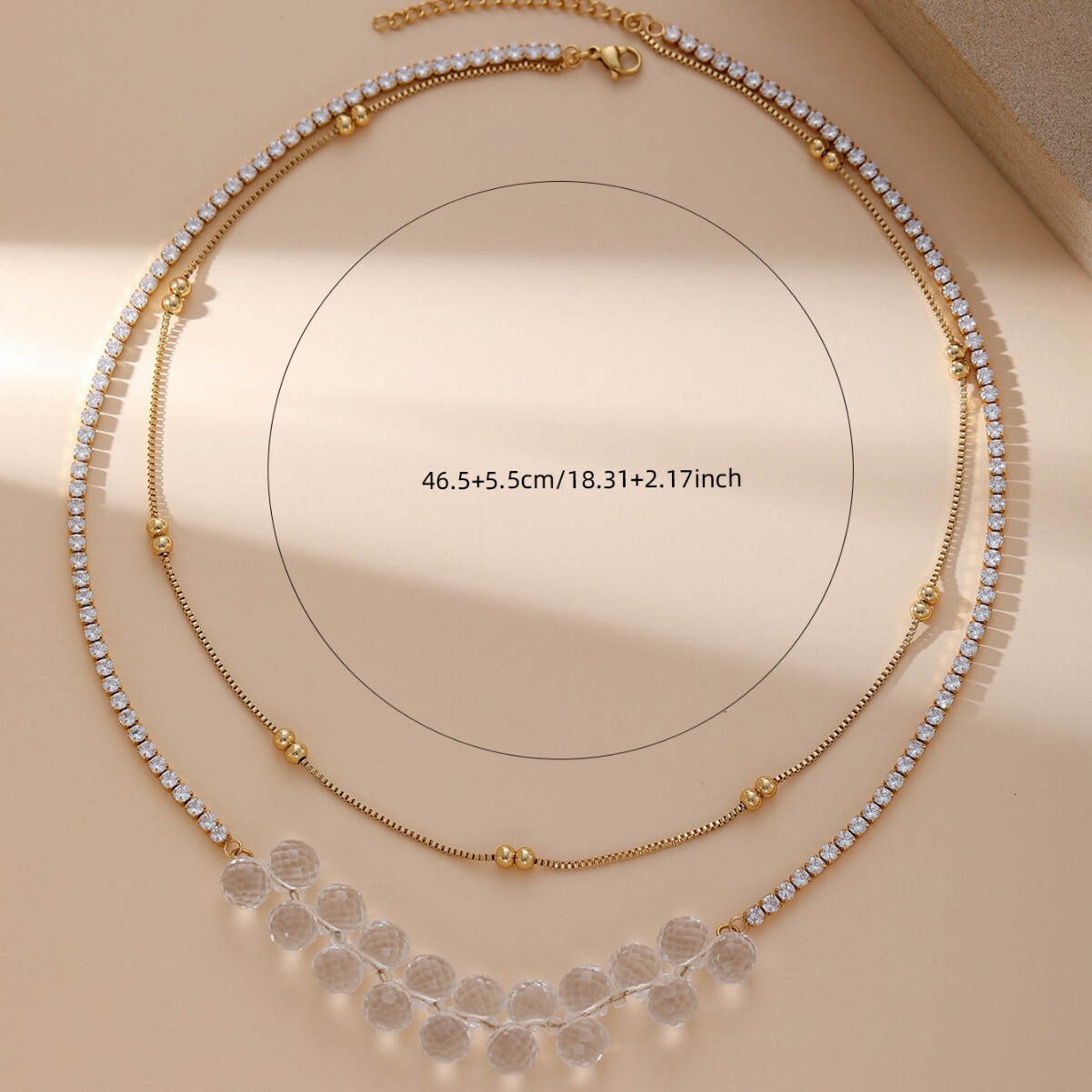 New White Crystal Double Layer Necklace Light Tennis Niche High-end Versatile Sweater Chain for Women