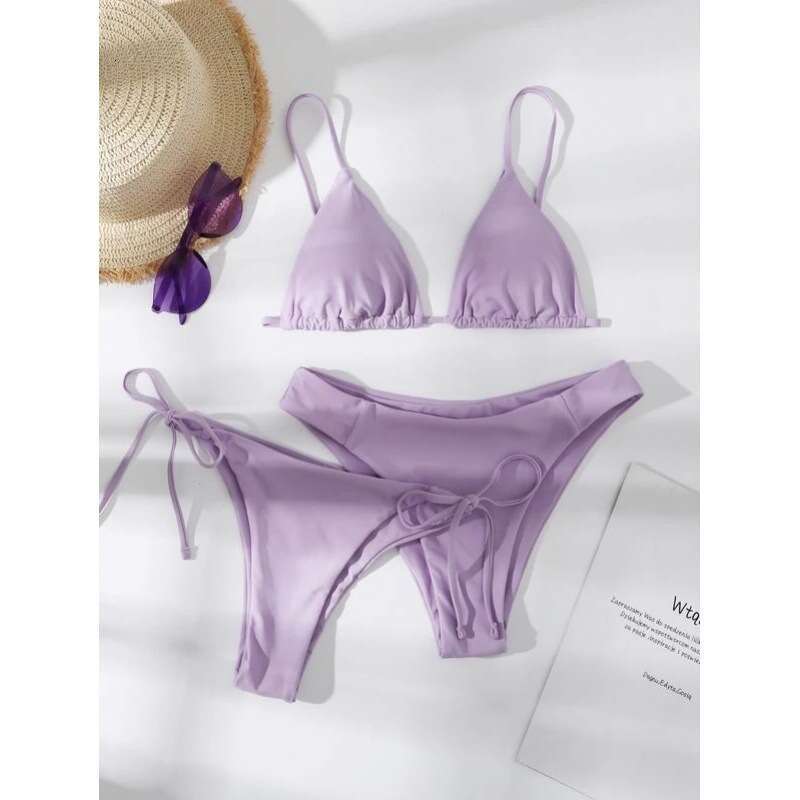 Mingyi's popular multi-color solid color split three-piece set European and American bikini swimsuit women's 2025 new casual versatile fashi