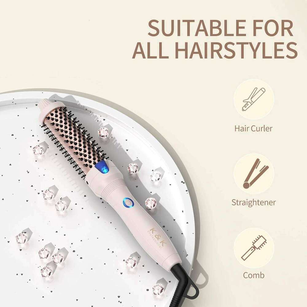 Effortlessly Achieve Stunningly Bouncy and Voluminous Curls with K&K Ceramic Tourmaline Ionic Thermal Brush Curling Iron Hot Bru