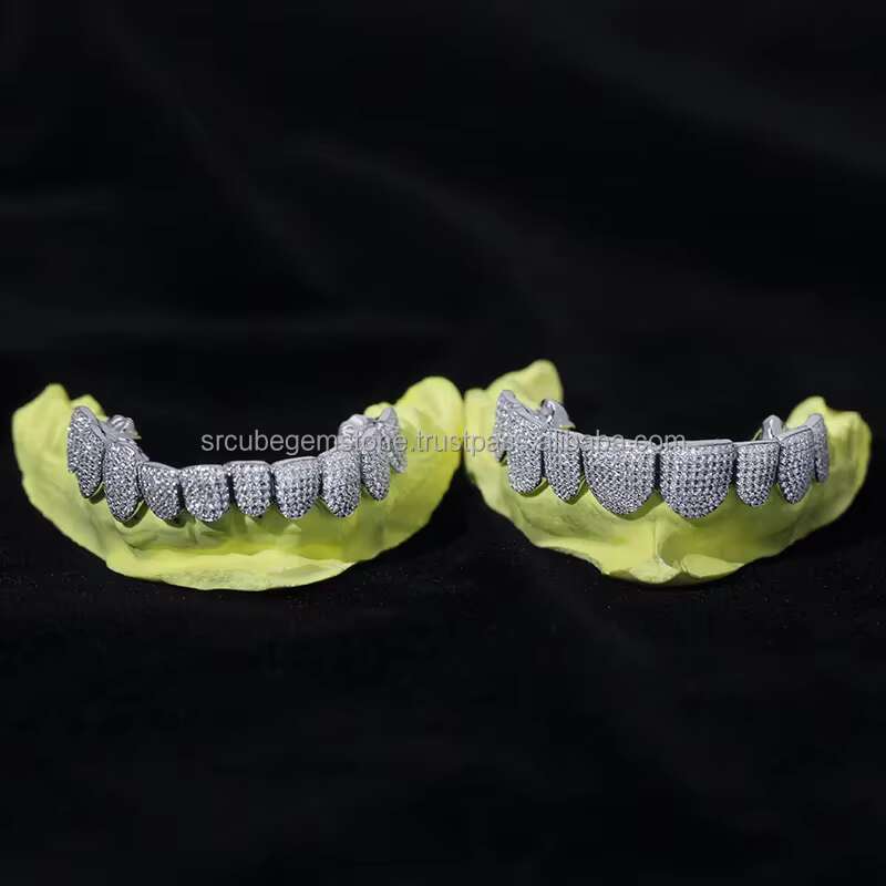 Manufacturer of Teeth Grills Best Quality Top and Bottom Vvs Moissanite Diamond Studded Silver Plated Teeth Grillz