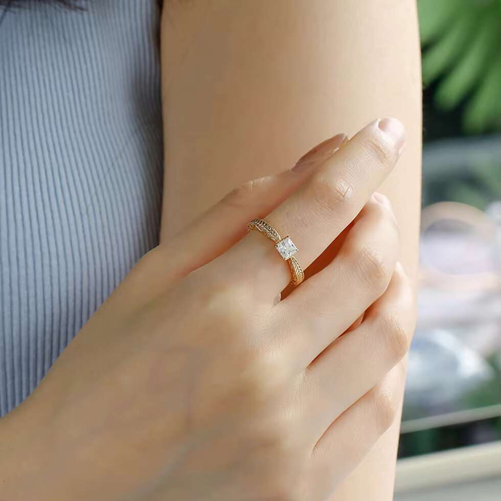 925 Sterling Silver 14K Gold Plated Gemstone Retro Style Geometric Square Moissanite Zircon Ring