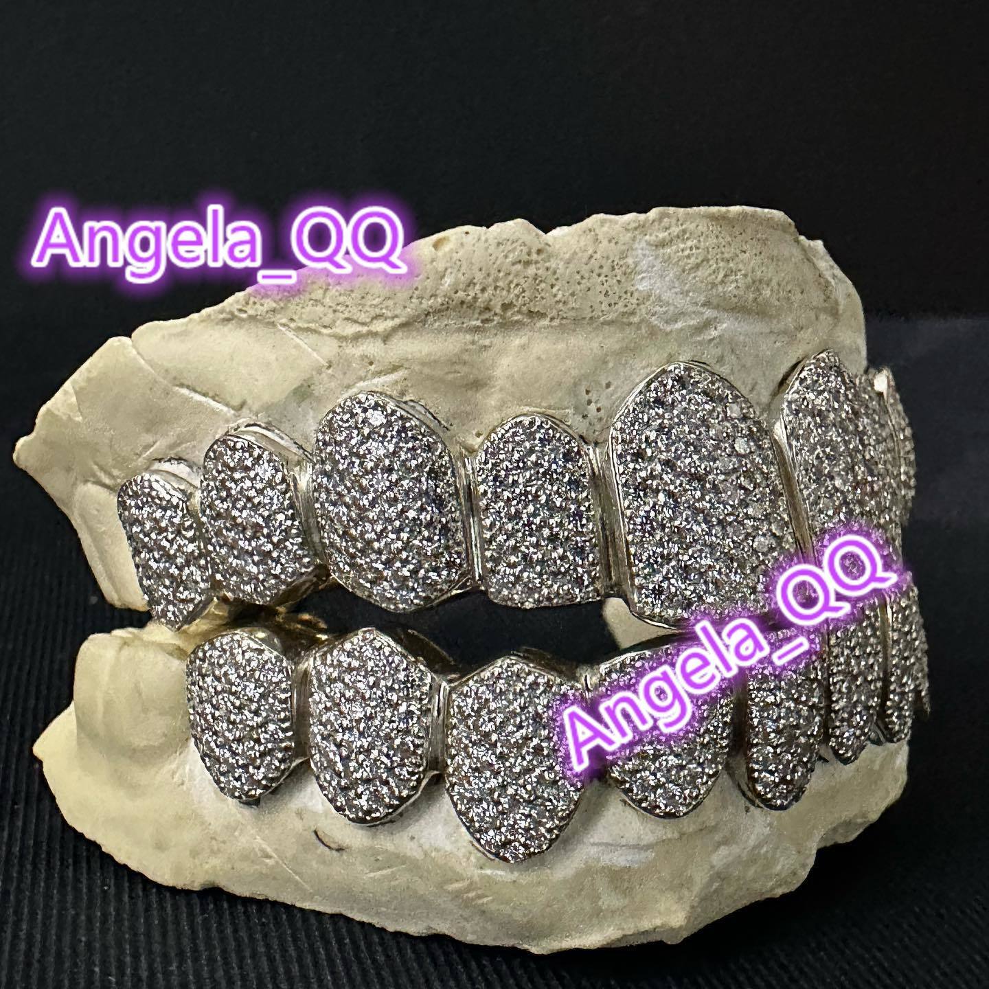 Hand Setting Custom Hiphop Teeth Moissanite Grillz 8 Top 8 Bottom 925 Sterling Silver Moissanite Grillz