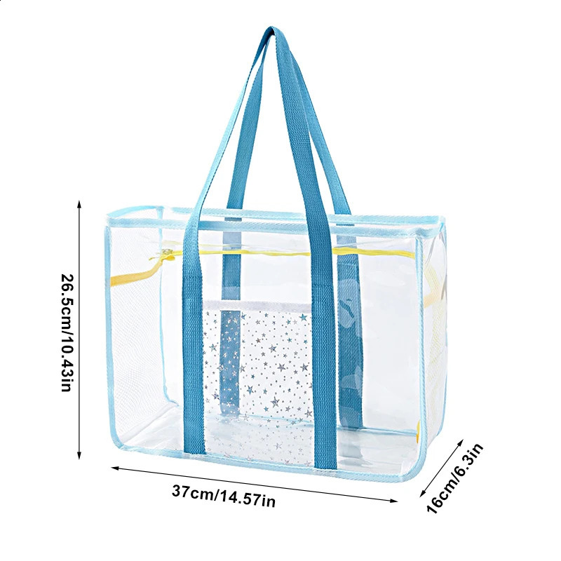 Large Capacity Pvc Waterproof Beach Shoulder Bag For Women Transparent Mesh Hollow Tote Bag Outdoor Swimming Shower Handbag 250530
