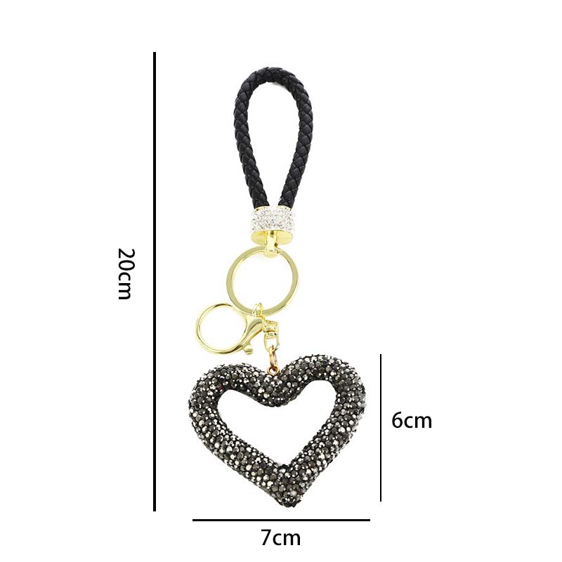 Bling Heart Keychain Shiny diamond-inlaid car keychain with leather wrist strap, couple friendship keychain, key pouch packaging decoration Source Man