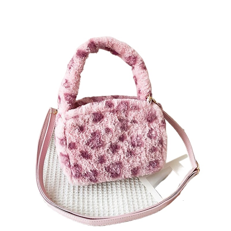 designer 2025 New Plush Bag High-end Pink Leopard Print Furry Handbag for Women Cute Fashion Handheld Crossbody Bag