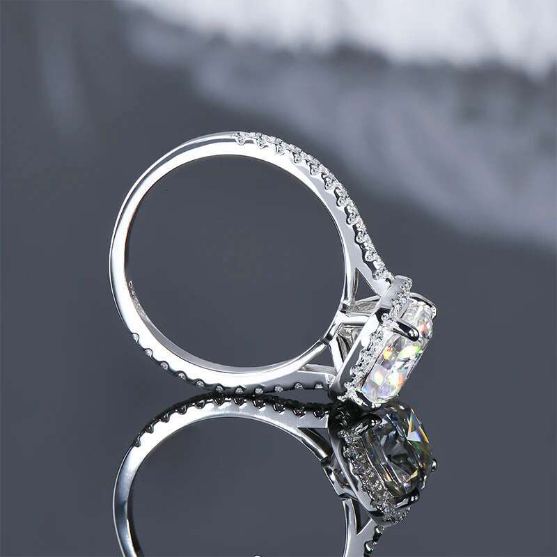 IOGOU Luxury 4ct Moissanite Halo Engagement Ring With GRA Cushion Cut Diamond Wedding Rings 925 Sterling Sliver Wedding Jewelry