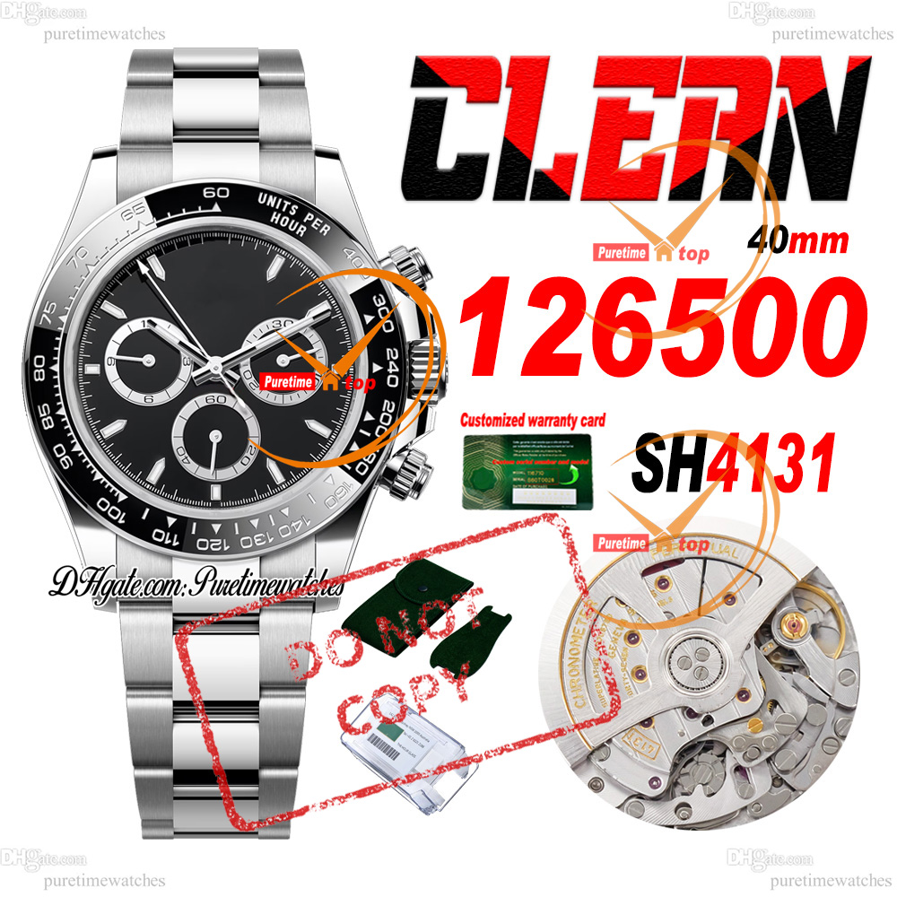 126500 SH4131 Automatic Chronograph Mens Watch CLEAN CF 40mm Ceramics Bezel Black Stick Dial 904L Steel Bracelet Same Serial Card CHS Puretimewatches 0002