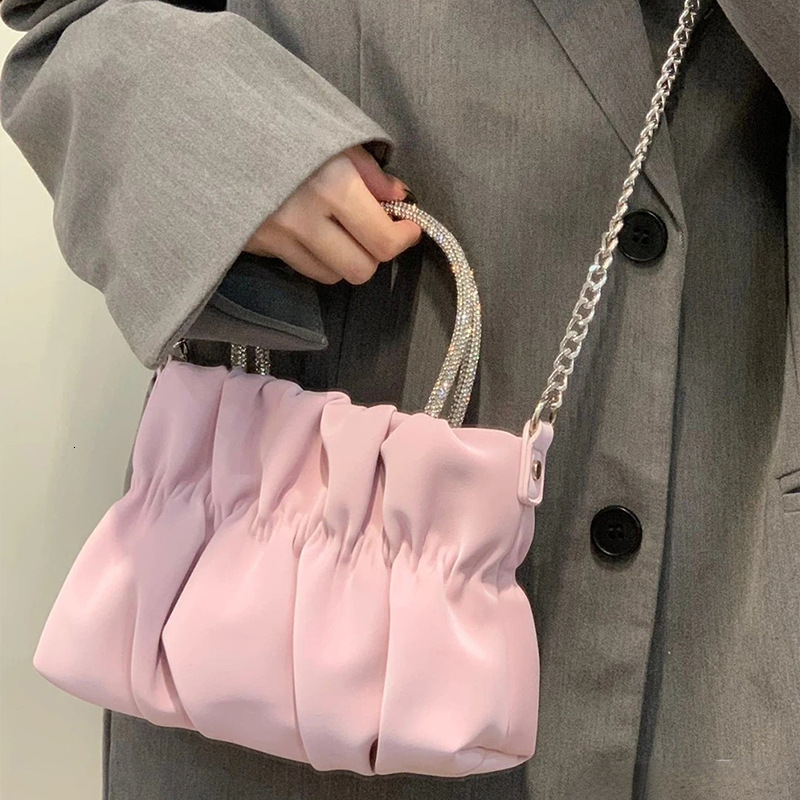 designer 2025 New Diamond Handbag Elegant Socialite Macaron Fresh Pleated Cloud Chain Crossbody Bag Handheld
