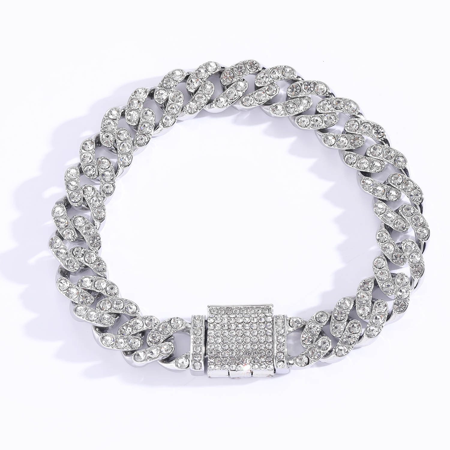 Hip hop Moissanite bracelet 12mm single row full drill mens flip buckle hip hop Cuban Bracelet moissanite