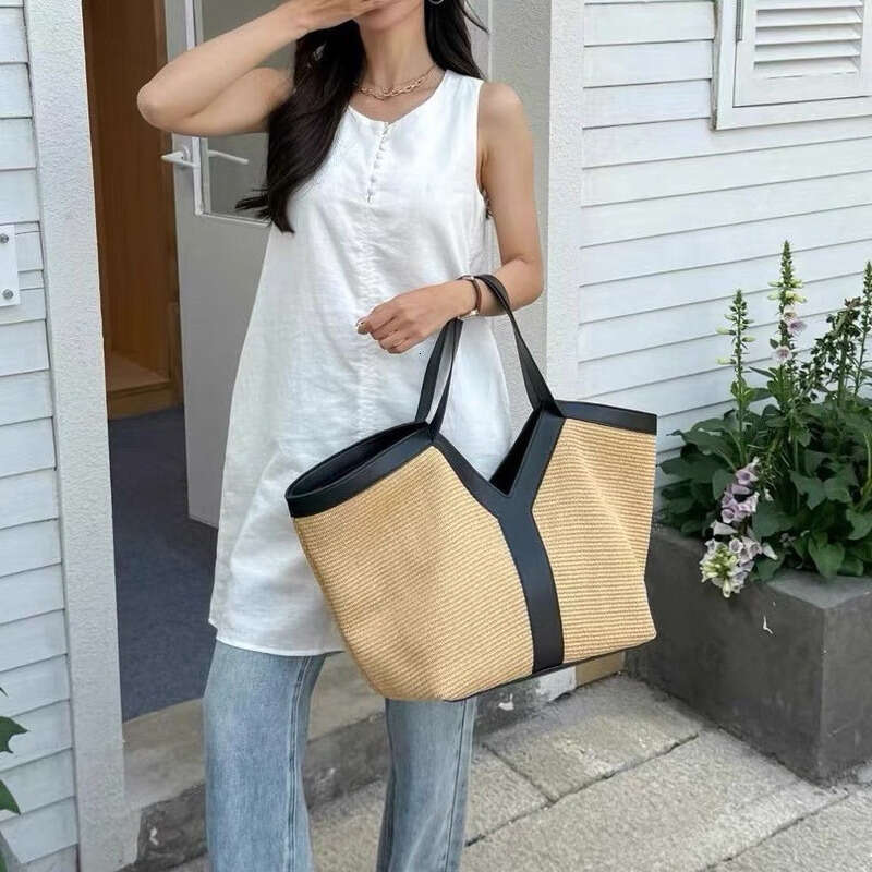 Straw Beach Tote New French Vacation Style Straw Woven High End Versatile Shoulder Handbag Large Capacity Tote Bag Crossbody Bag