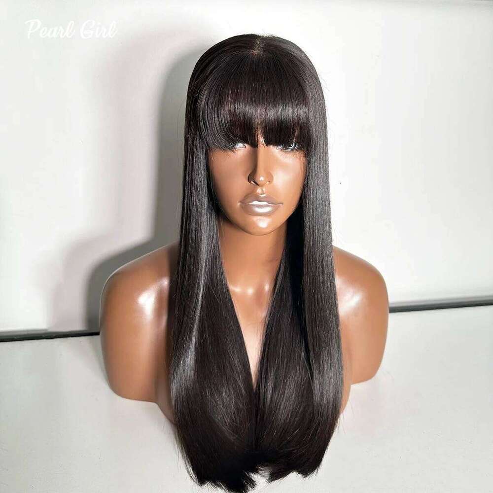 Double Drawn Straight Human Hair with Bangs Natural Color 13x4 Frontal Wig Glueless 4x4 Lace Closure Wigs 300% Density