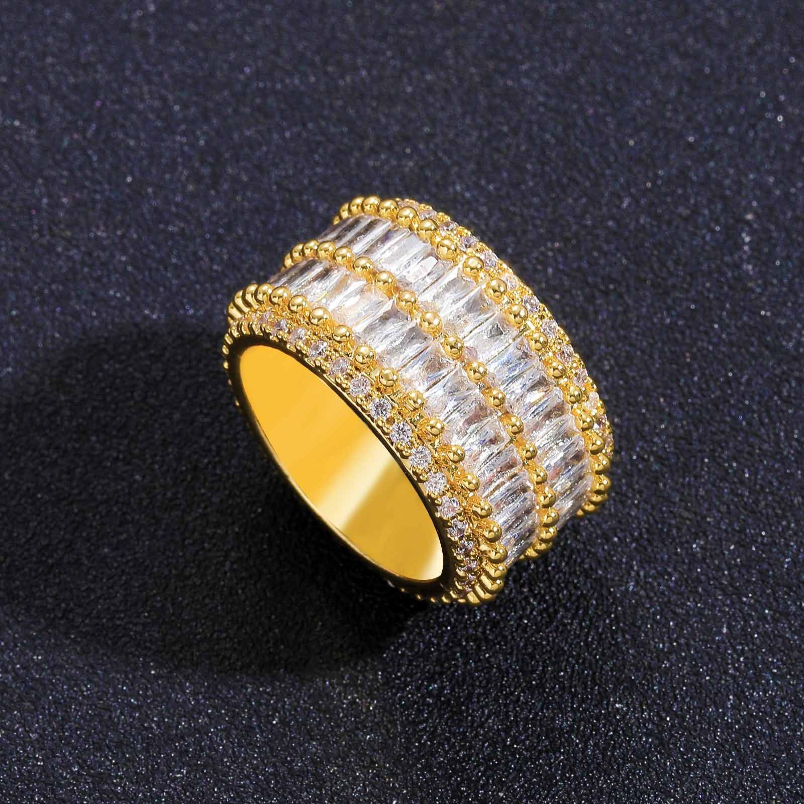 Hip Hop Double Row Diamond T Square Moissanite Ring Hip Hop Fashion Mens and Womens Diamond Ring Hip Hop Accessories moissanite