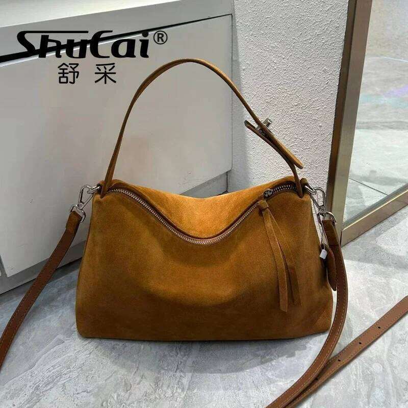 Designer Bag Genuine Fashion Autumn Winter Boston Tote Soft Matte Suede Cow Leather Women S Handbag Shoulder Crossbody Bag For