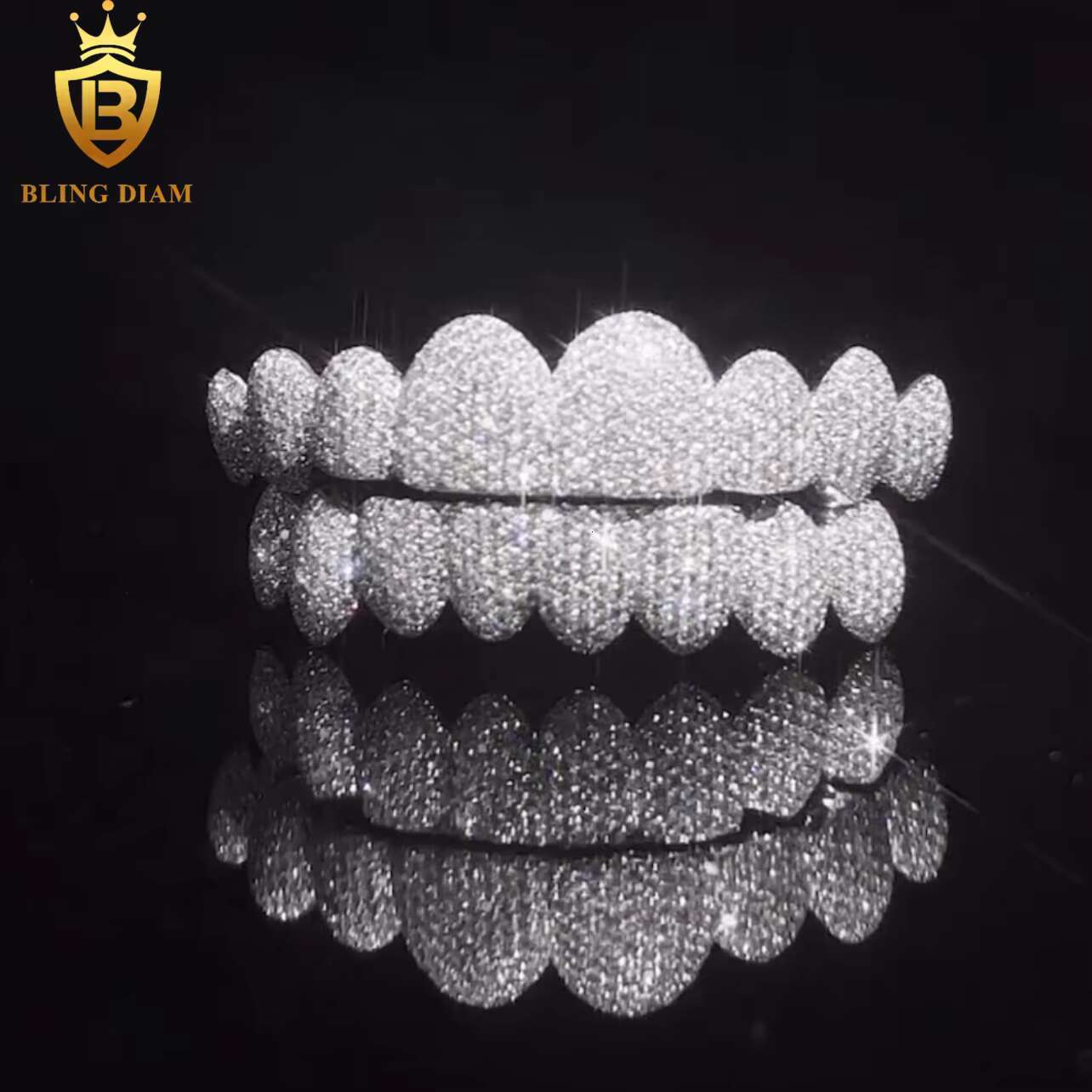 Blingdiam Jewelry Hip Hop Style Custom Teeth Grillz 925 Silver VVS Moissanite Iced Out Diamond