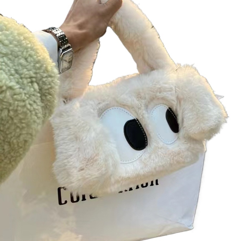 designer Autumn Winter Furry Bag for Women 2025 New Big Eye Puppy Handbag Cute Girl Plush Crossbody Bag Women's Bag